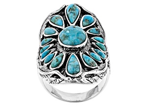 Mixed Shapes Blue Turquoise Rhodium Over Sterling Silver Ring