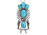 Turquoise Kingman Silver Kachina Doll Pendant With Chain