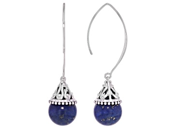 Picture of Lapis Rhodium Over Sterling Silver Earrings 12mm
