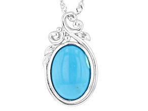 Blue Sleeping Beauty Turquoise Rhodium Over Sterling Silver Pendant With Chain
