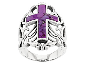Purple Mohave Kingman Turquoise Sterling Silver Cross Ring 20x14mm
