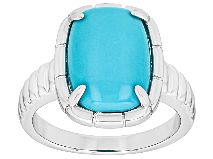 Blue Sleeping Beauty Turquoise Rhodium Over Silver Ring - SWE1559