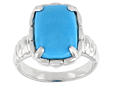 Blue Sleeping Beauty Turquoise Rhodium Over Silver Ring