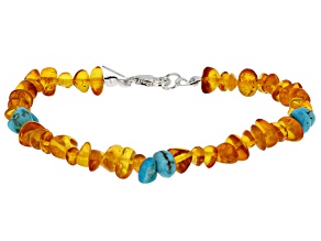 Orange Amber Nugget Sterling Silver Bracelet