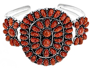 Red Sponge Coral Rhodium Over Silver Cuff Bracelet