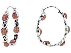 Oval Cabochon Rhodochrosite Sterling Silver Hoop Earrings