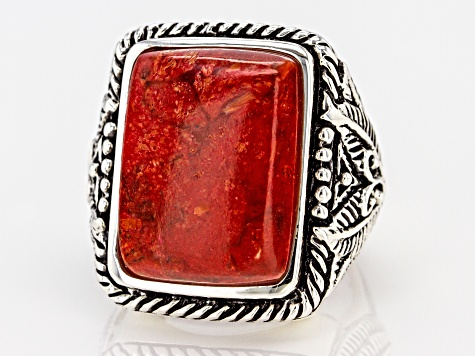 Red Coral Sterling Silver Solitaire Ring