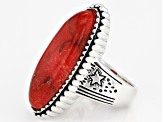 Red Sponge Coral Silver Ring