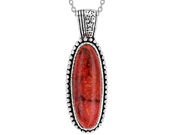Picture of Red Sponge Coral Silver Pendant With Chain
