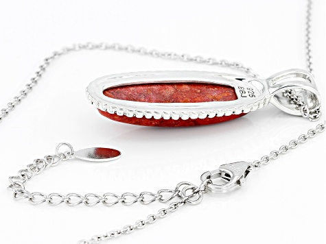 Red Sponge Coral Silver Pendant With Chain