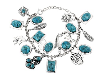 Picture of Turquoise Rhodium Over Silver Charm Bracelet
