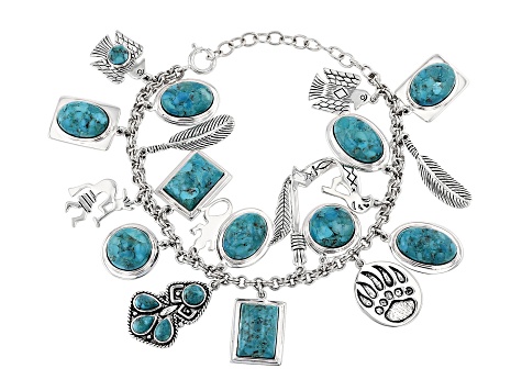 Turquoise Rhodium Over Silver Charm Bracelet