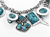 Turquoise Rhodium Over Silver Charm Bracelet
