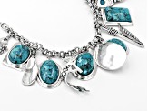Turquoise Rhodium Over Silver Charm Bracelet