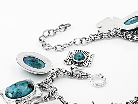 Turquoise Rhodium Over Silver Charm Bracelet