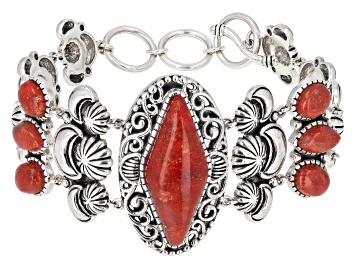 Picture of Red Sponge Coral Rhodium Over Silver Bracelet