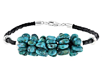 Picture of Turquoise Rhodium Over Silver Leather Cord Bracelet