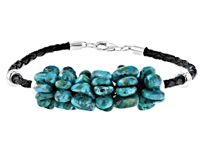 Turquoise Rhodium Over Silver Leather Cord Bracelet