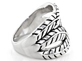 Rhodium Over Sterling Silver Leaf Design Ring