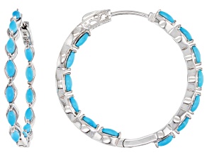 Blue Sleeping Beauty Turquoise Rhodium Over Sterling Silver Hoop Earrings