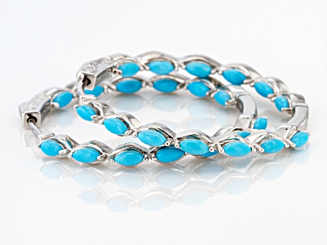 Blue Sleeping Beauty Turquoise Rhodium Over Sterling Silver Hoop Earrings