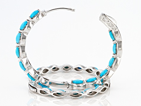 Blue Sleeping Beauty Turquoise Rhodium Over Sterling Silver Hoop Earrings