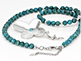 Round Turquoise Rhodium Over Silver Cross Enhancer and Bead Necklace