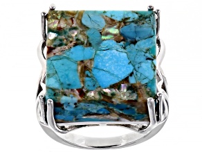 Turquoise Blended With Abalone Shell Rhodium Over Silver Ring