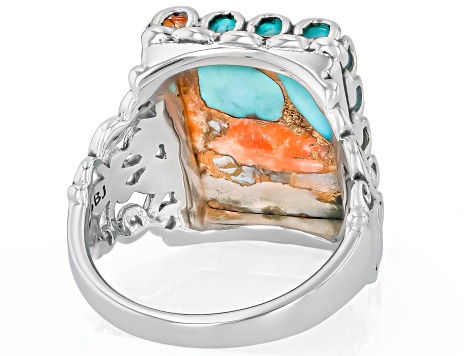 Kingman Turquoise Blended With Spiny Oyster Shell Rhodium Over