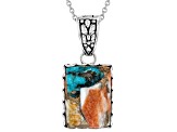 Kingman Turquoise Blended With Spiny Oyster Shell Rhodium Over Silver Enhancer W/ Chain