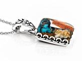 Kingman Turquoise Blended With Spiny Oyster Shell Rhodium Over Silver Enhancer W/ Chain