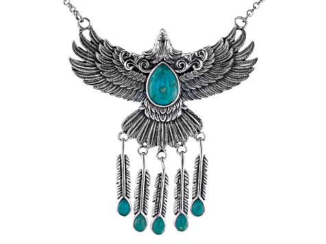 Turquoise Rhodium Over Sterling Silver Eagle Necklace
