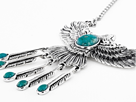Turquoise Rhodium Over Sterling Silver Eagle Necklace - SWE2248 