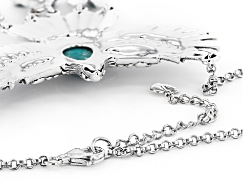 Turquoise Rhodium Over Sterling Silver Eagle Necklace