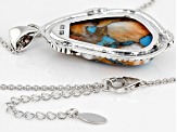 Kingman Turquoise With Spiny Oyster Shell Rhodium Over Silver Pendant W/ 18" Cable Chain 30x20mm
