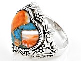 Blended Kingman Turquoise And Spiny Oyster Shell Rhodium Over Silver Ring