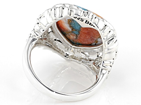 Blended Kingman Turquoise And Spiny Oyster Shell Rhodium Over