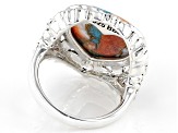 Blended Kingman Turquoise And Spiny Oyster Shell Rhodium Over Silver Ring