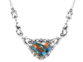 Blended Kingman Turquoise, Spiny Oyster Shell Rhodium Over Silver Necklace