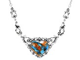 Blended Kingman Turquoise, Spiny Oyster Shell Rhodium Over Silver Necklace