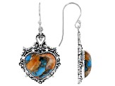 Blended Kingman Turquoise With Spiny Oyster Shell Rhodium Over Silver Earrings