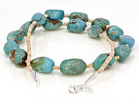 Turquoise Nugget And Heishi Shell Bead Sterling Silver Necklace