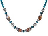 Spiny Oyster Shell And Turquoise Rhodium Over Silver Bead Necklace