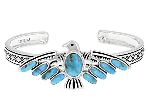 Turquoise Rhodium Over Sterling Silver Eagle Bracelet
