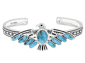 Turquoise Rhodium Over Sterling Silver Thunderbird Bracelet