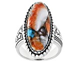 Blended Turquoise And Spiny Oyster Shell Rhodium Over Silver Solitaire Ring