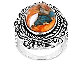 Blended Turquoise And Shell Rhodium Over Silver Ring