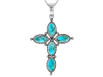Turquoise Rhodium Over Silver Cross Enhancer With 18" Chain