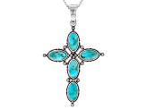 Turquoise Rhodium Over Silver Cross Enhancer With 18