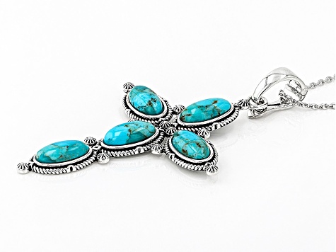 Turquoise Rhodium Over Silver Cross Enhancer With 18